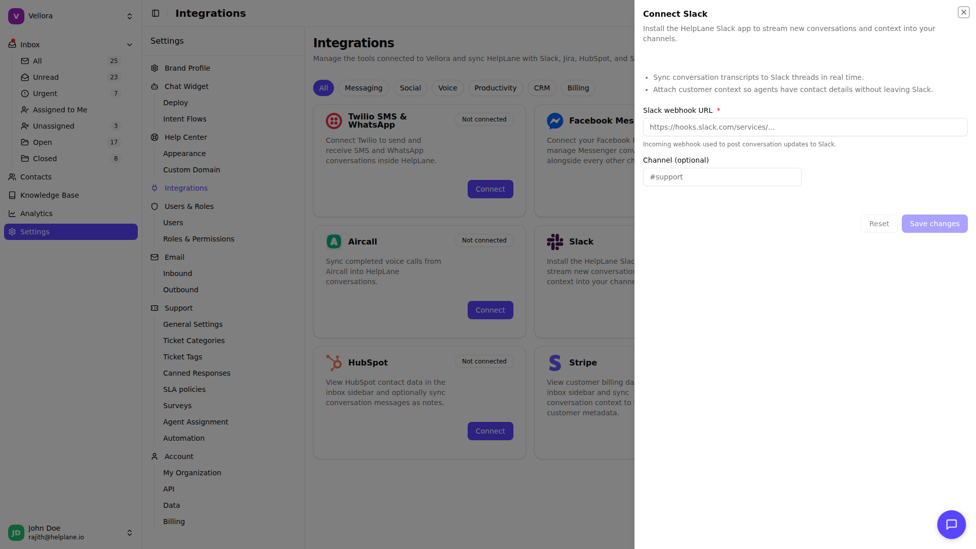 Slack Integration Settings