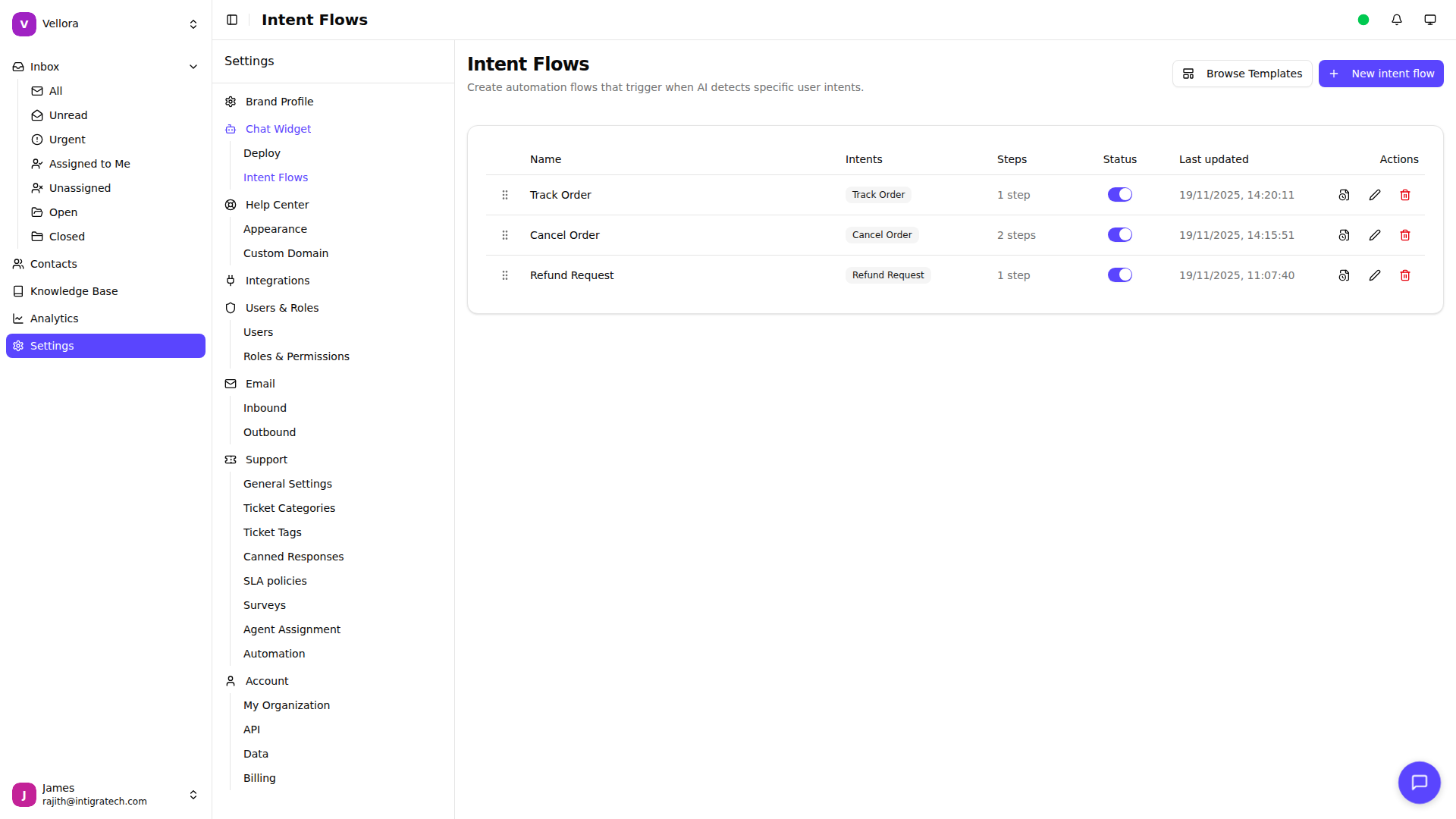 Intent Flows Settings