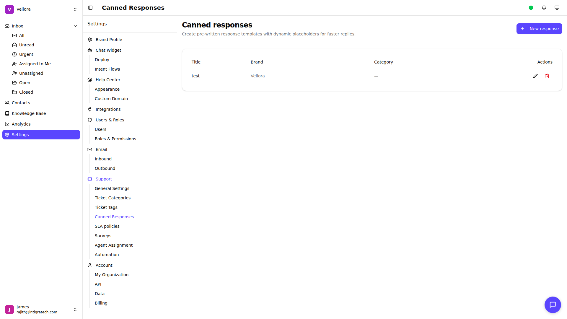 Canned Responses Settings
