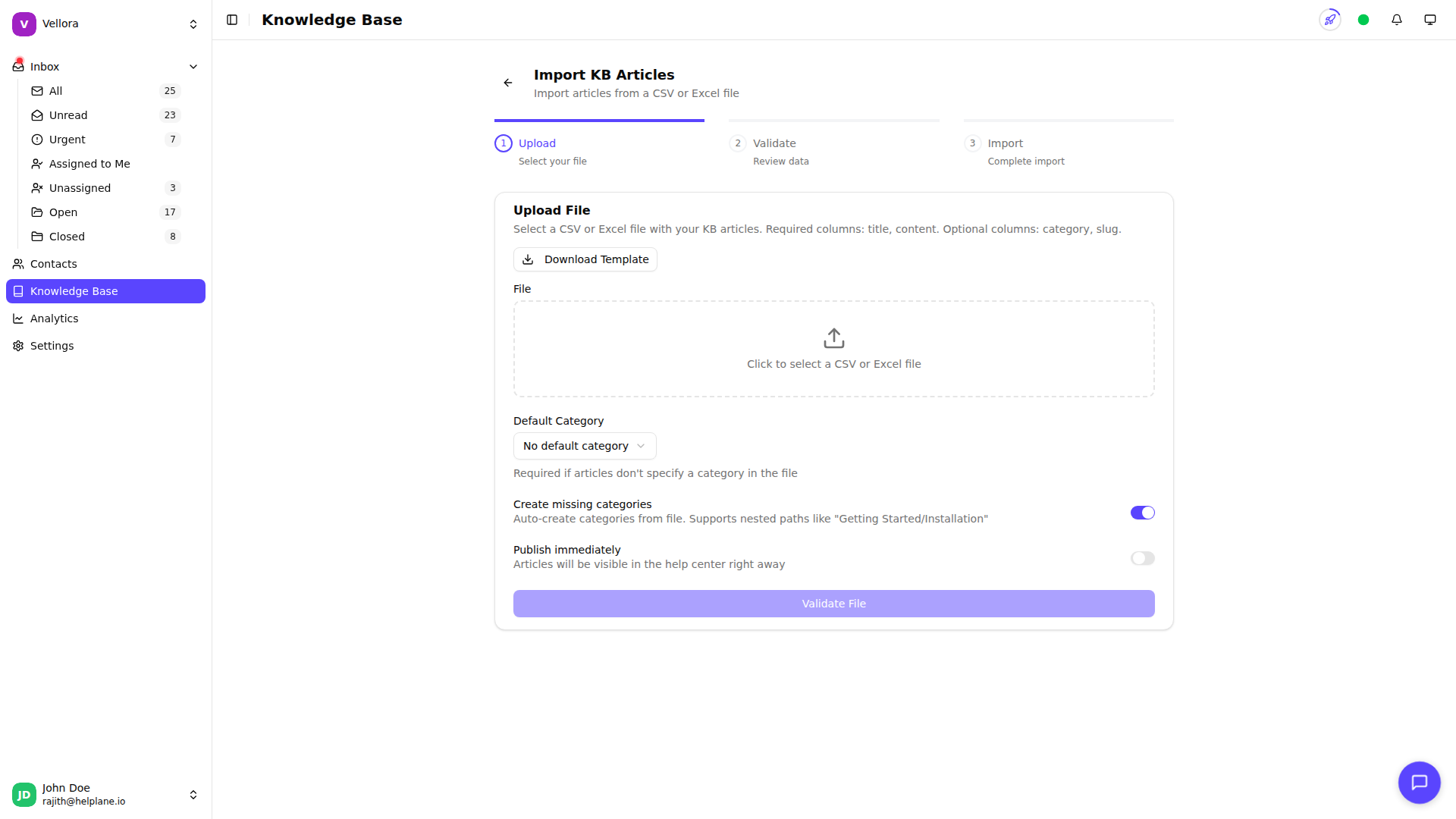 Knowledge Base Import