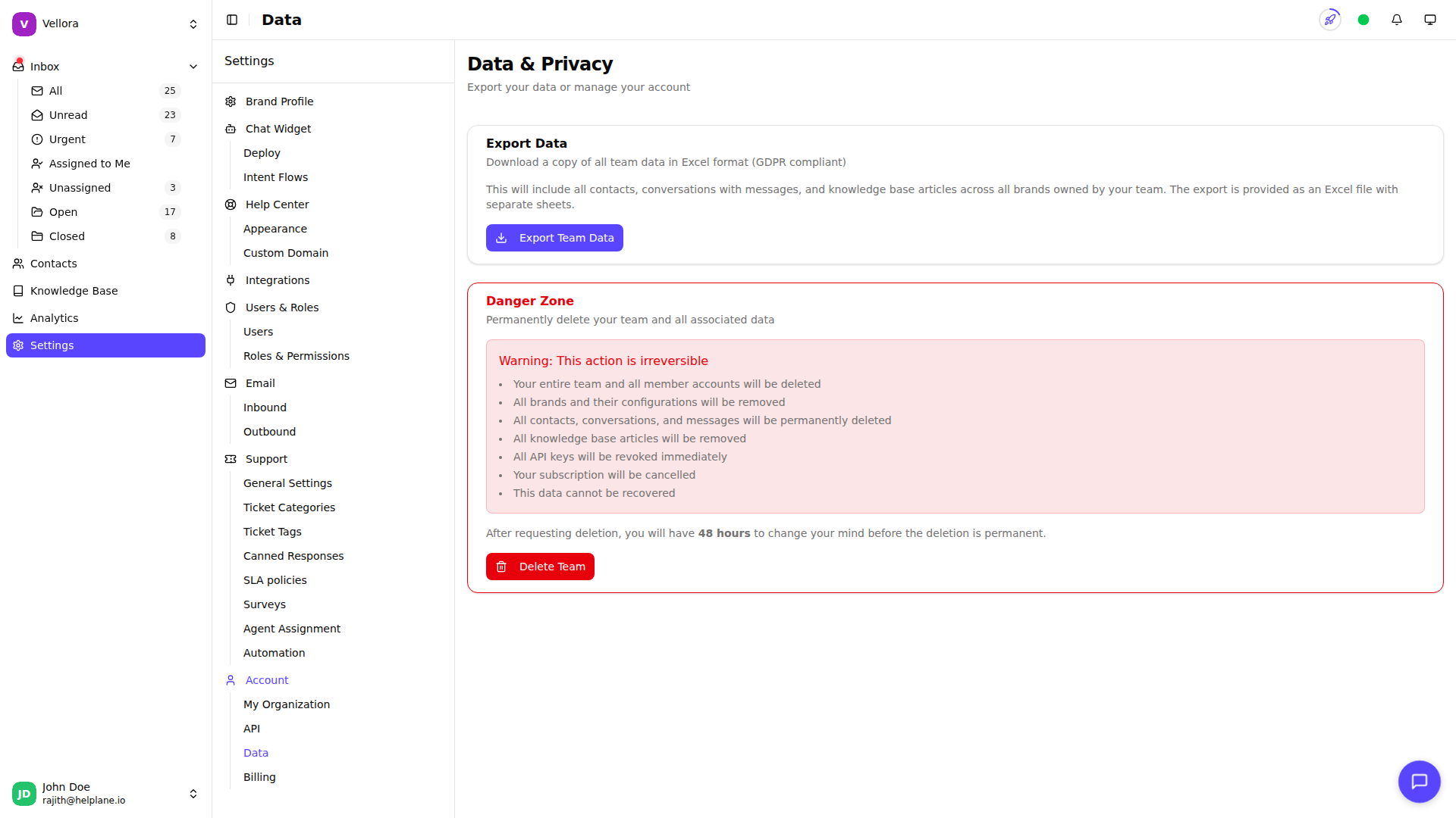 Data & Privacy Settings