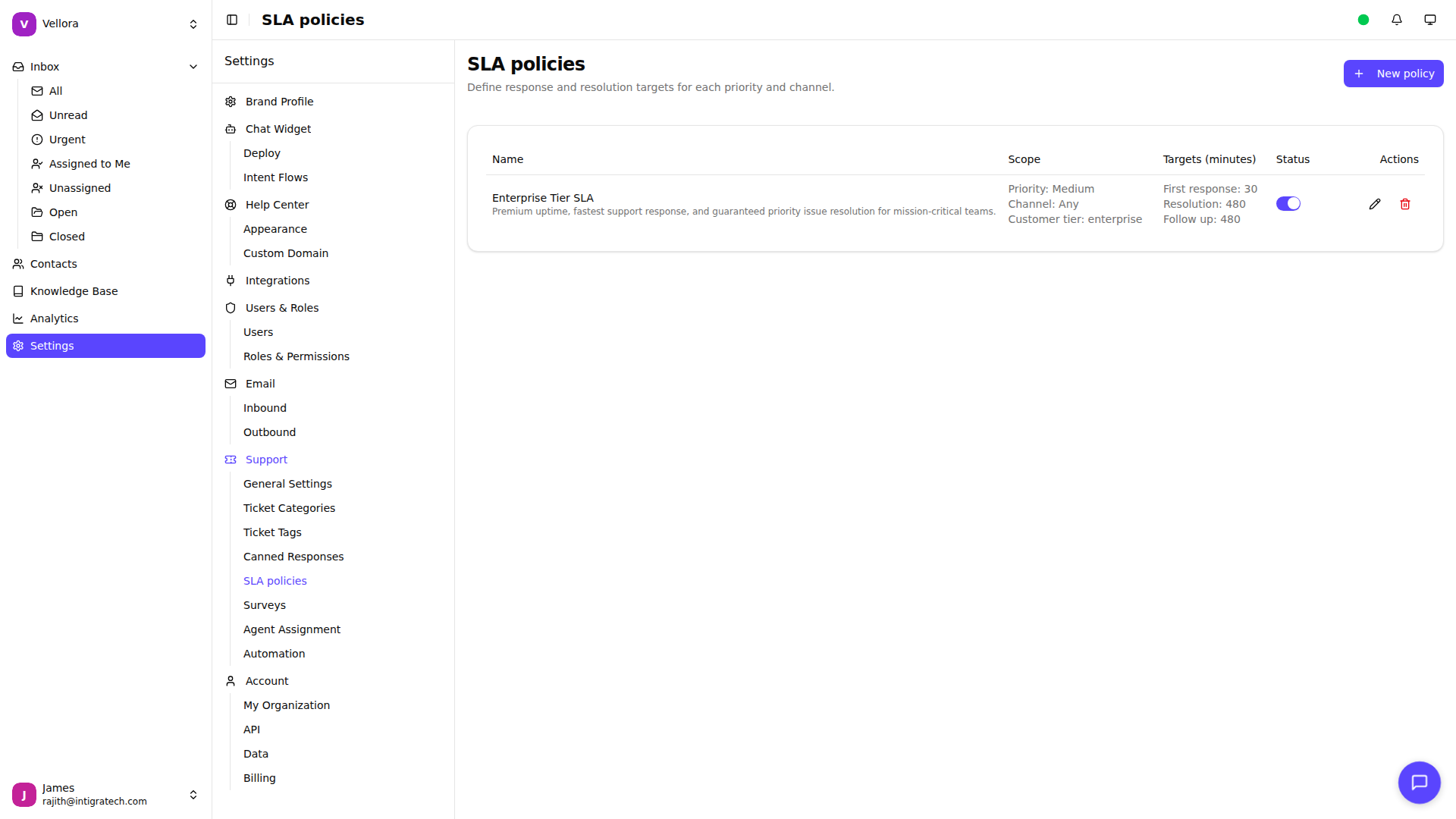 SLA Settings