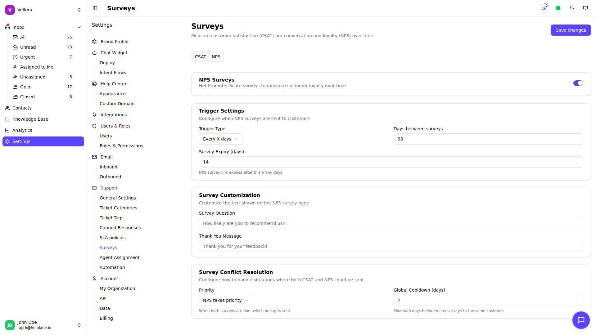 NPS Survey Settings