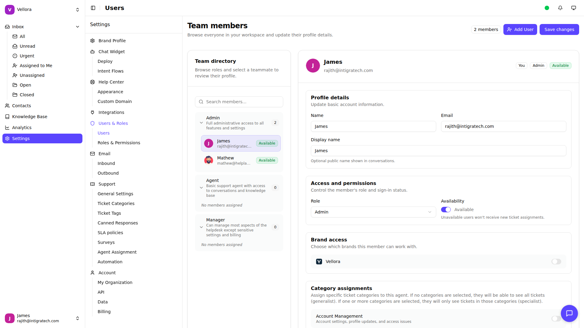 Users Settings